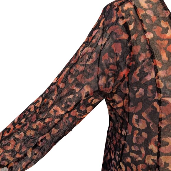 Lisa Bayne Sz M Animal Print Semi Sheer Crinkle Mesh Asymmetric Lagenlook Dress - Picture 6 of 12